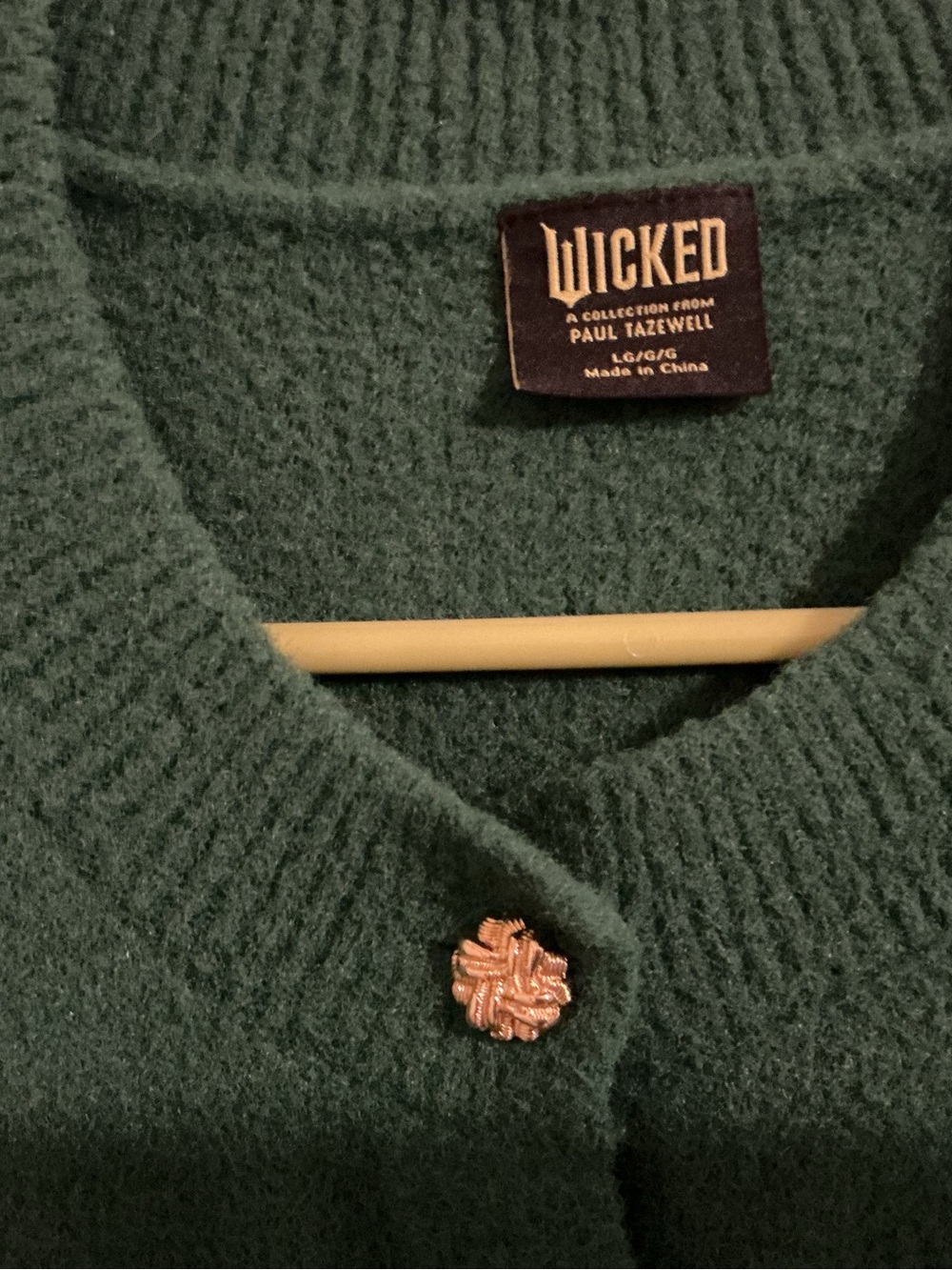 Wicked Paul Tazewell Cardigan Sweater L Emerald Green Gold Embroidered Button Oz - Picture 3 of 6